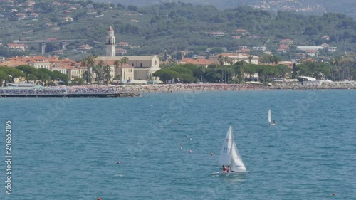 View of Diano Marina and beaches, Diano Marina, Imperia, Liguria, Italy, Europe  photo