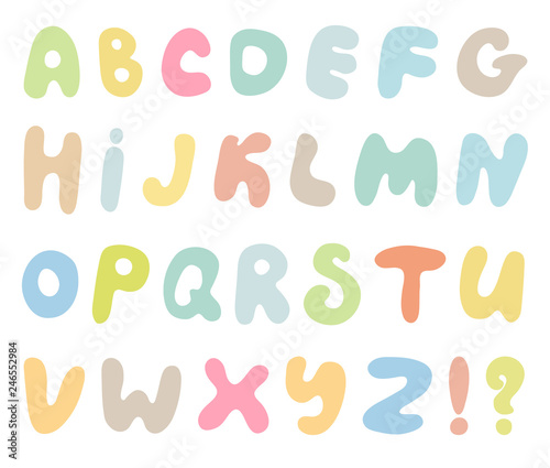 Hand drawn abc vector set isolated on white background. Cute doodle alphabet. Funny rounds letters