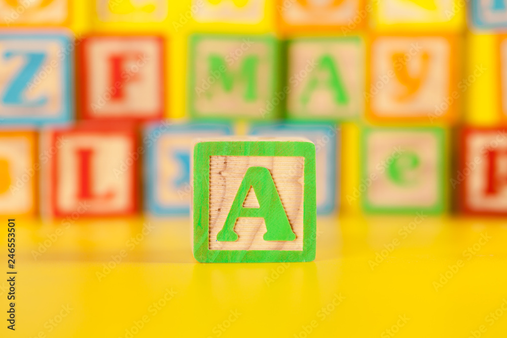 Photograph of colorful Wooden Block Letter A Photograph of colorful Wooden Block Letter A