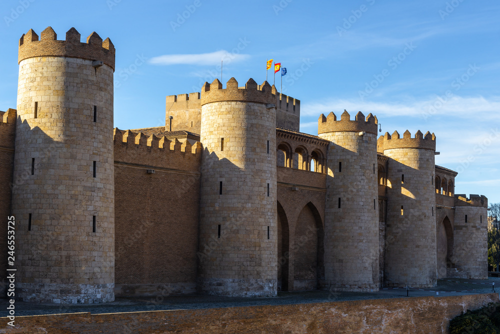 Aljaferia Palace, a fortified medieval Islamic palace in Zaragoza city, Aragon, Spain