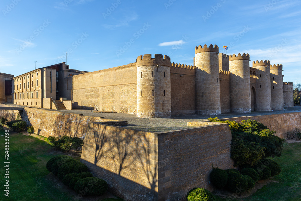  Aljaferia Palace, a fortified medieval Islamic palace in Zaragoza city, Aragon, Spain