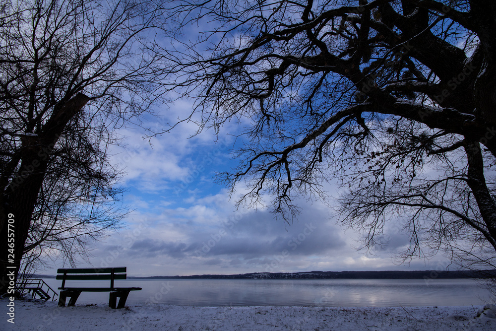 ammersee, strand, winter, bank