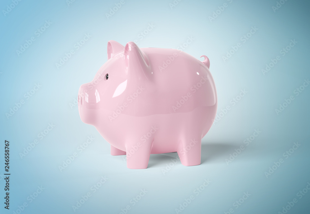 Piggy bank mockup isolated on blue 3D rendering