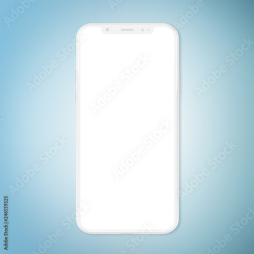 White modern smartphone mockup isolated on blue 3D rendering