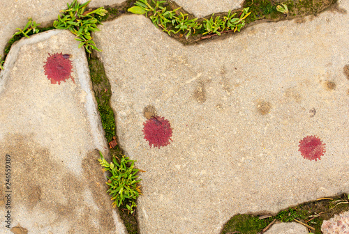 Blood drops on the pavement as background