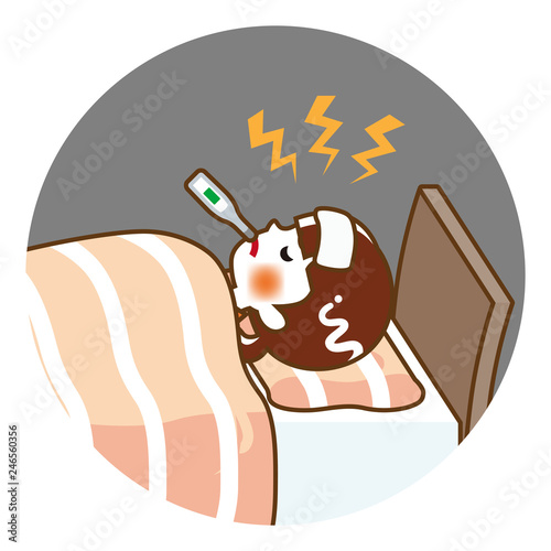 Teenage girl suffers fever of disease - Circular clip art, contour