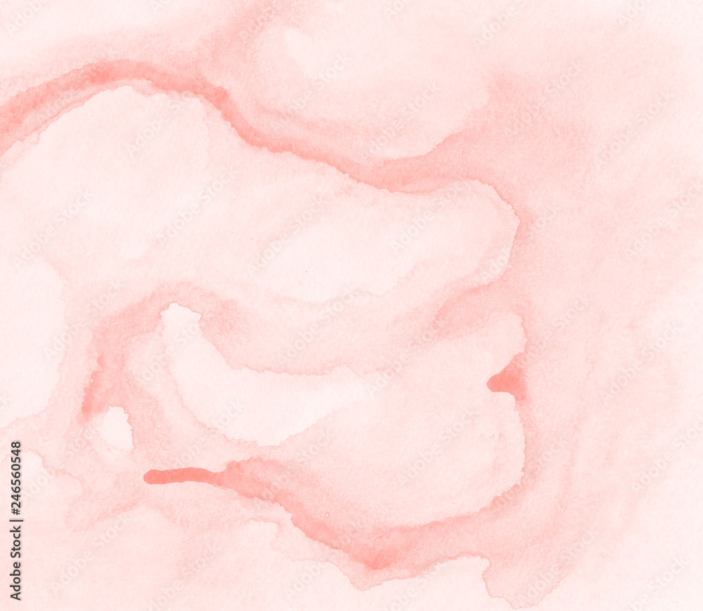 Living Coral Pantone watercolor background hand painted on white