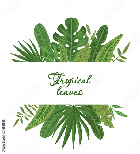 Bright wreath of colorful tropical leaves