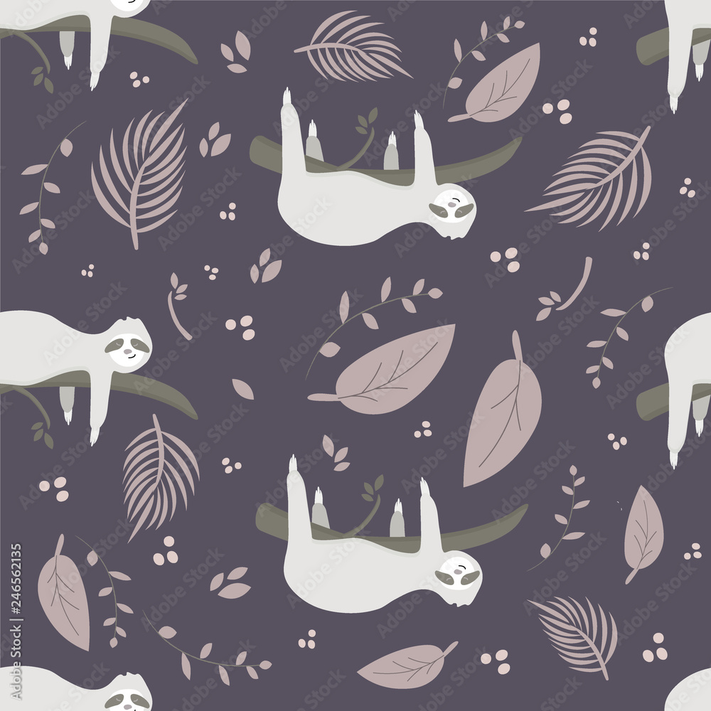Cute sloth on the branch seamless pattern Vector illustration Cute sloth on the branch seamless pattern Vector illustration
