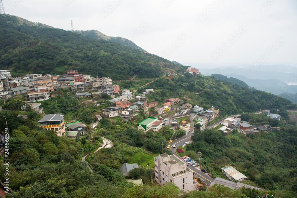 Taipei, Taiwan- January 26, 2019; Beautiful view of Jiufen Old Street with cloudy Taipei, Taiwan- January 26, 2019; Beautiful view of Jiufen Old Street with cloudy
