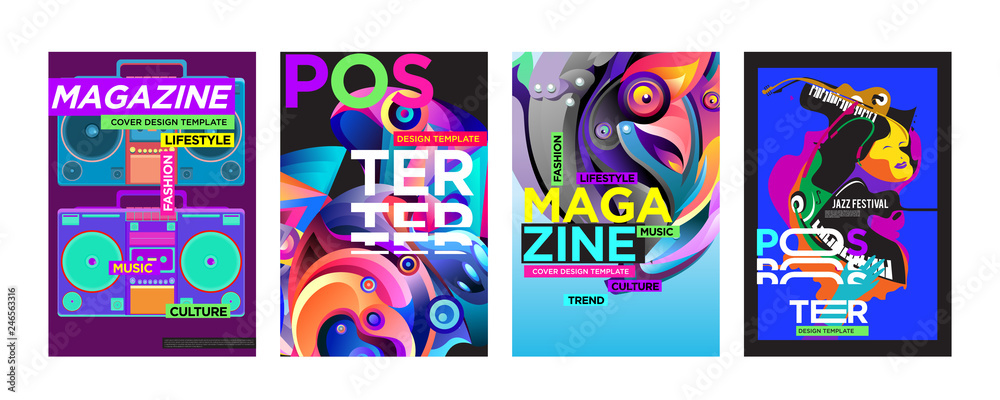 Cover and Poster Design Template for Magazine. Trendy Vector Typography and Colorful Illustration Collage for Cover and Page Layout Design Template in eps10.