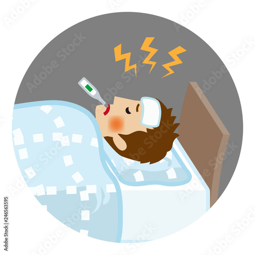 Teenage boy suffers fever of disease - Circular clip art