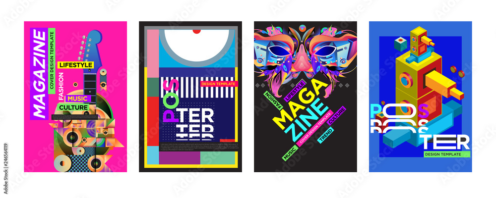 Cover and Poster Design Template for Magazine. Trendy Vector Typography and Colorful Illustration Collage for Cover and Page Layout Design Template in eps10. Cover and Poster Design Template for Magazine. Trendy Vector Typography and Colorful Illustration Collage for Cover and Page Layout Design Template in eps10.