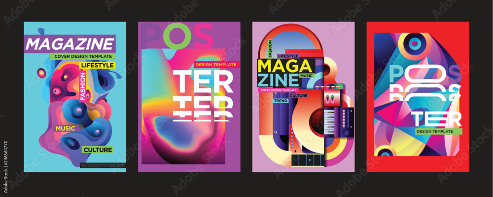 Cover and Poster Design Template for Magazine. Trendy Vector Typography and Colorful Illustration Collage for Cover and Page Layout Design Template in eps10.