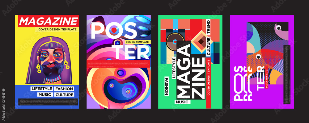 Cover and Poster Design Template for Magazine. Trendy Vector Typography and Colorful Illustration Collage for Cover and Page Layout Design Template in eps10.