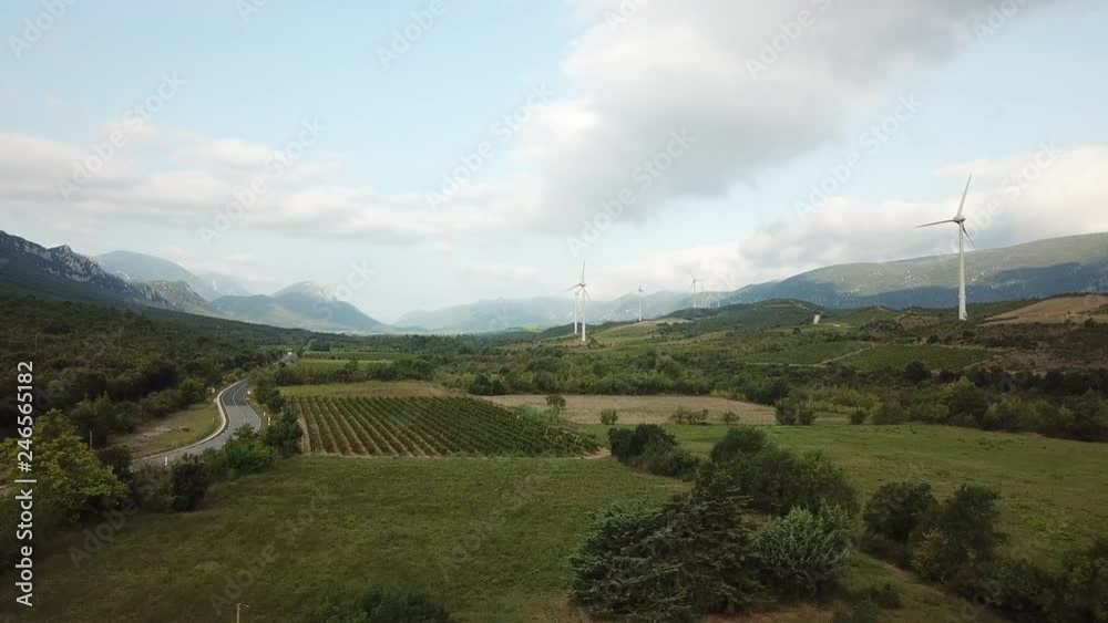 Aerial view of hills and vineyards in the Mediterranean countryside of Fenouilledes in the eastern Pyrenean, France Aerial view of hills and vineyards in the Mediterranean countryside of Fenouilledes in the eastern Pyrenean, France