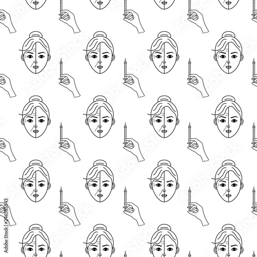 Vector flat seamless pattern. Beauty injections, mesotherapy, rejuvenation. Used for websites, wallpapers, textiles.