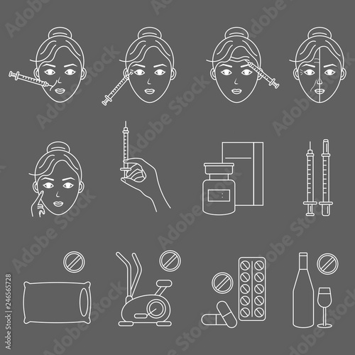 Beauty injection line icon. Woman, face, medical syringe, botox. Beauty care concept. Can be used for topics like rejuvenation, aesthetics, cosmetology