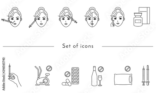 Beauty injection line icon. Woman, face, medical syringe, botox. Beauty care concept. Can be used for topics like rejuvenation, aesthetics, cosmetology