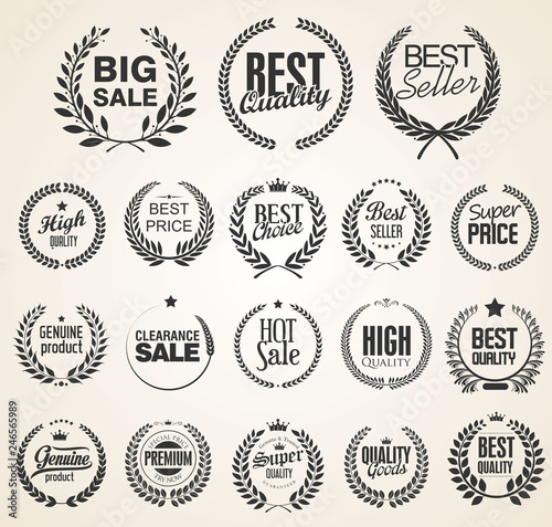 Retro vintage golden laurel wreaths sale collection vector