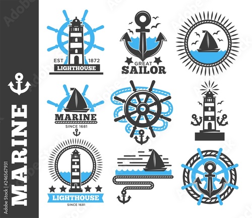 Marine and nautical logo templates or heraldic symbols.