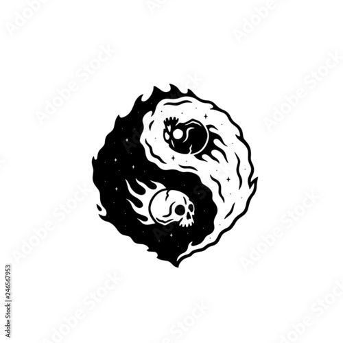 YING YANG SKULLS SYMBOL WHITE BACKGROUND