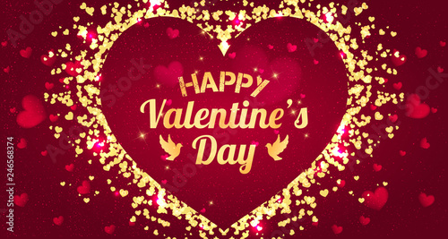 Happy Valentines Day greeting card. I Love You. 14 February. Holiday background with hearts, light, stars. Vector Illustration.