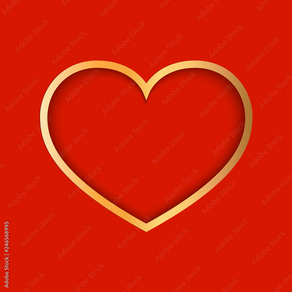 Gold Heart on Red Background. Symbol of love. Design element for Valentine s day.
