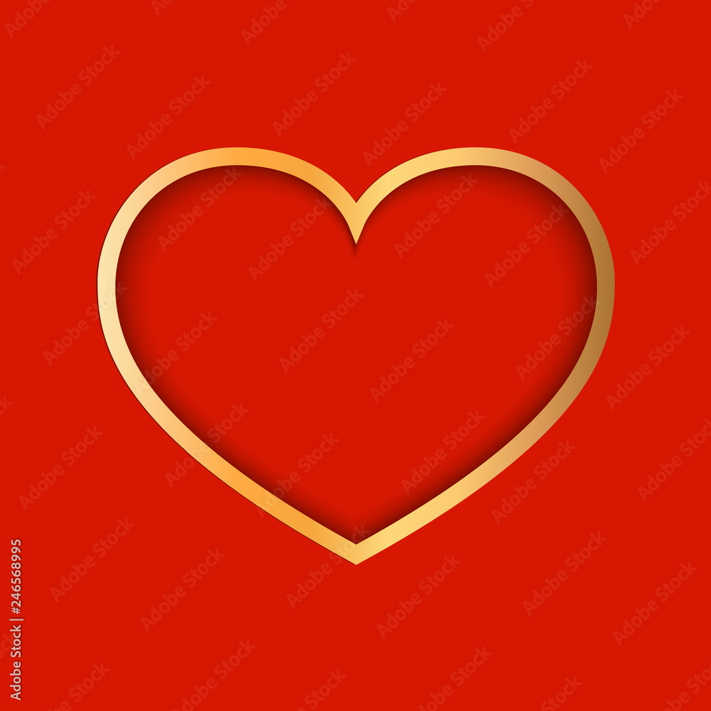 Gold Heart on Red Background. Symbol of love. Design element for Valentine s day. Gold Heart on Red Background. Symbol of love. Design element for Valentine s day.