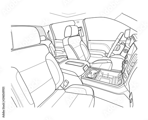 Machine inside. Interior of the vehicle. Vector