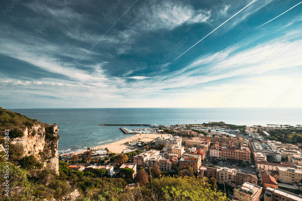 Terracina, Italy. Top View Of Terracina And Tyrrhenian Sea In Sunny Day