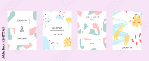 Pastel color flyers set. Hand drawn style. For art template design, list, front page, mockup brochure.