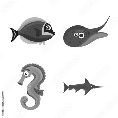 Isolated object of sea and animal logo. Collection of sea and marine vector icon for stock.