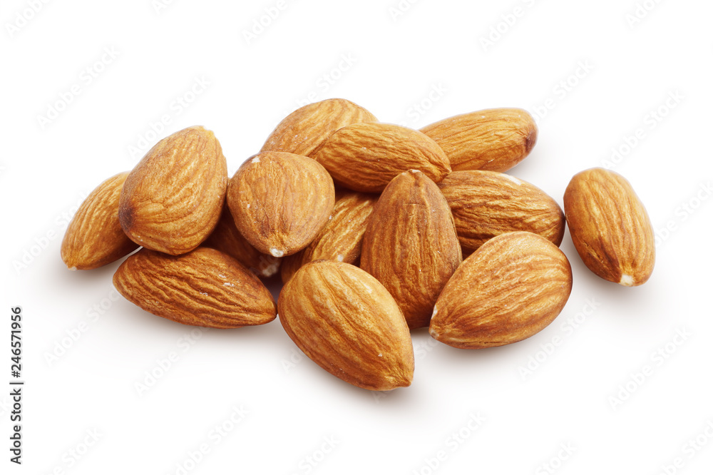 Almonds. Almond Kernels Isolated on White Background. Full Depth of Field Almonds. Almond Kernels Isolated on White Background. Full Depth of Field