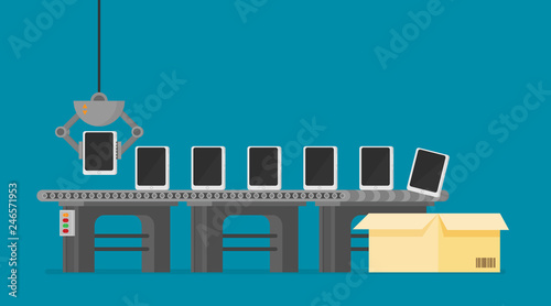 Vector of Production Line of Touchscreen Tablet Phones.
