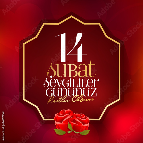 14 February Valentine's Day Celebration (Turkish - 14 Subat Sevgililer Gununuz Kutlu Olsun) wishes, billboard, social media card design. photo