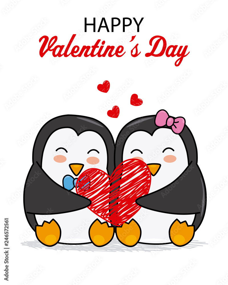 Cute penguins with a heart. Valentine card