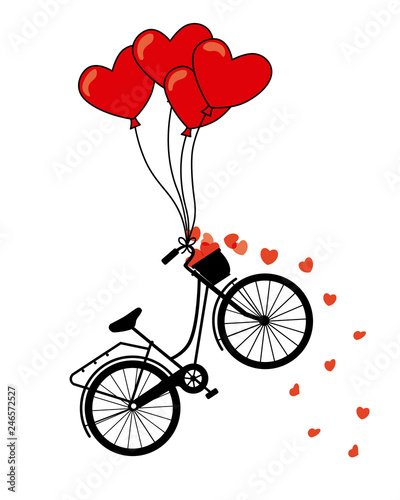 Great card for Valentine's Day. bicycle flying with balloons