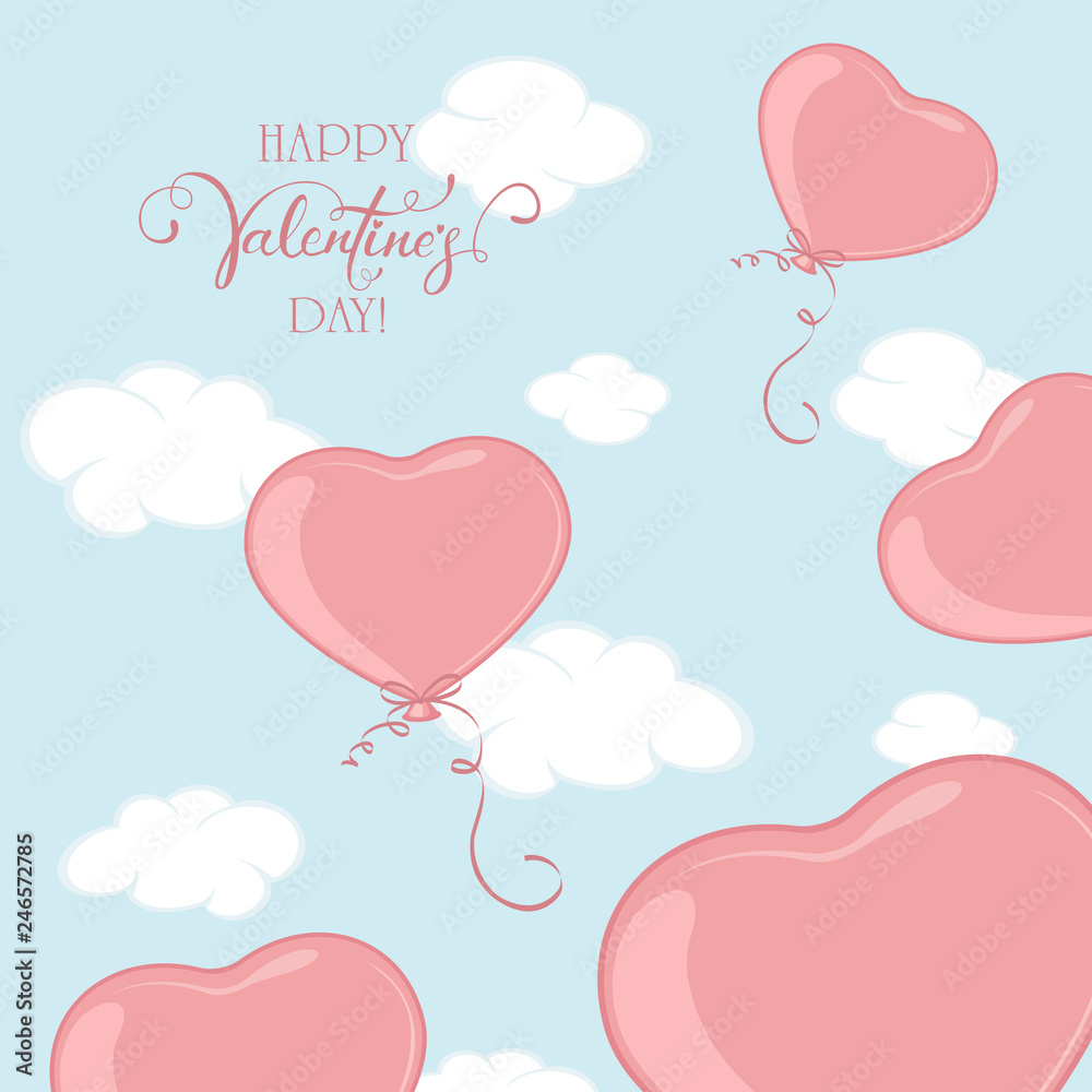 Valentines Hearts on Blue Sky Background