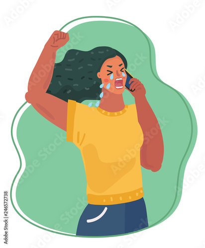 Upset woman crying on phone.