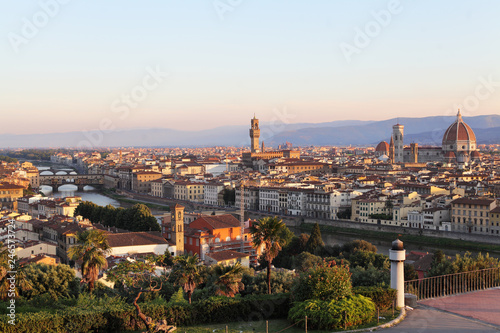 Dawn in Florence, Italy. Cityscape skyline of Florence with Duomo, Basilica di Santa Maria del Fiore and the bridges. Firenze landmarks © artmim