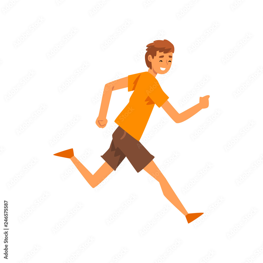 Smiling Man in Casual Clothes Running Vector Illustration Smiling Man in Casual Clothes Running Vector Illustration