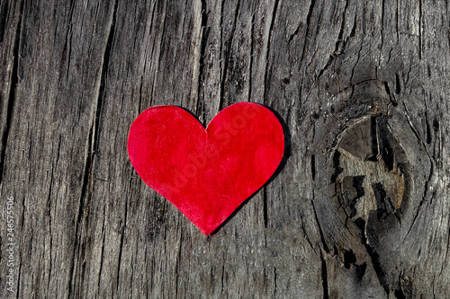 Valentines day red heart on old wood with copy space