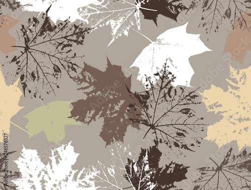 art vintage autumn leaves pattern, monochrome background in beige