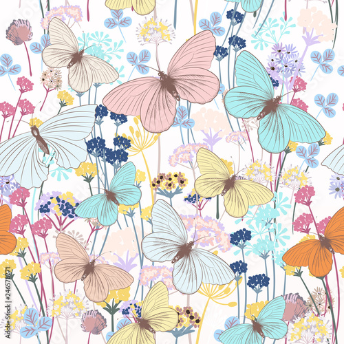 Fashion floral pattern with butterflies and plants