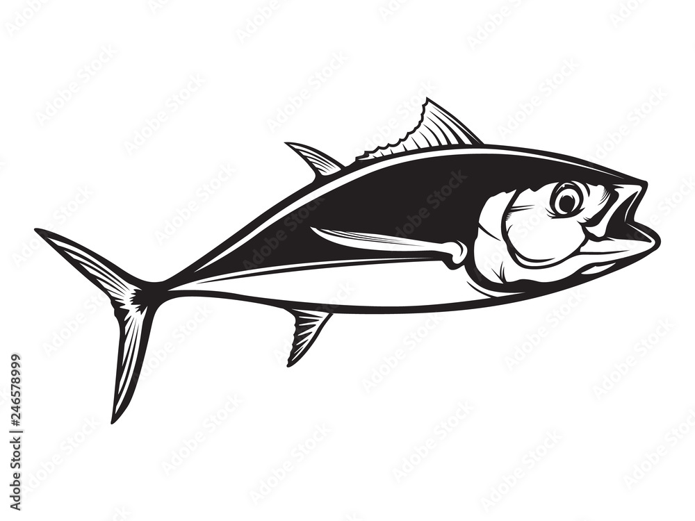 Tuna big fishing logo illustration. Tuna fish fishing vector emblem. Blue fin fish marine theme. Angry fish. Tuna big fishing logo illustration. Tuna fish fishing vector emblem. Blue fin fish marine theme. Angry fish.