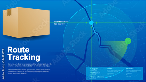 Obraz na plátne package route delivery position  tracking concept modern blue countur grid gps t