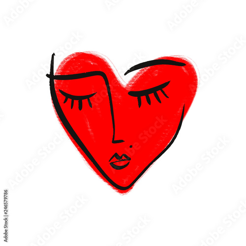 Vector simple hand drawn black and white trendy line portrait art. Colored print for clothes, textile and other. EPS