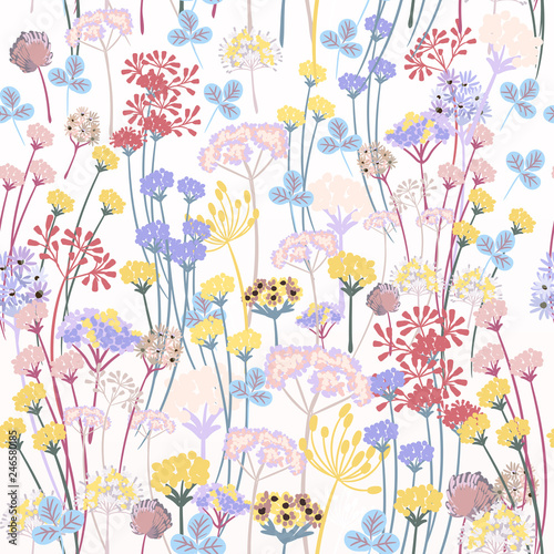 Floral pattern with plants in rustic country style