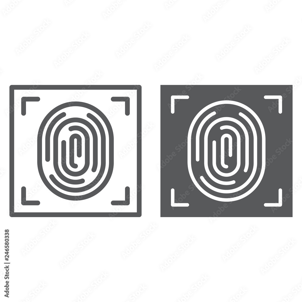 Fingerprint line and glyph icon, id and security, print sign, vector graphics, a linear pattern on a white background. Fingerprint line and glyph icon, id and security, print sign, vector graphics, a linear pattern on a white background.